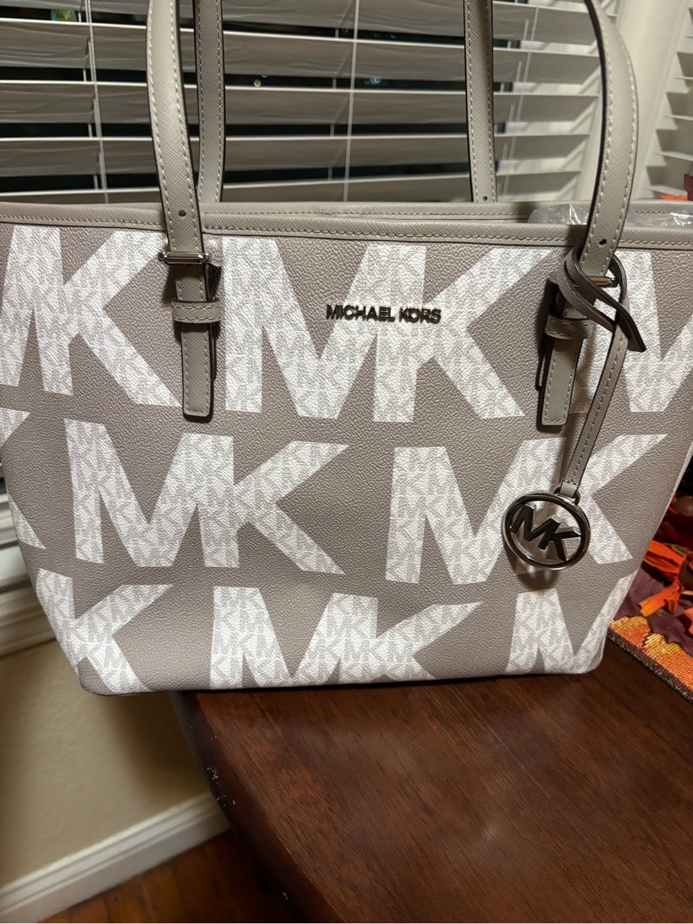 Michael Kors Grey And WhiteMK Logo Tote Bag